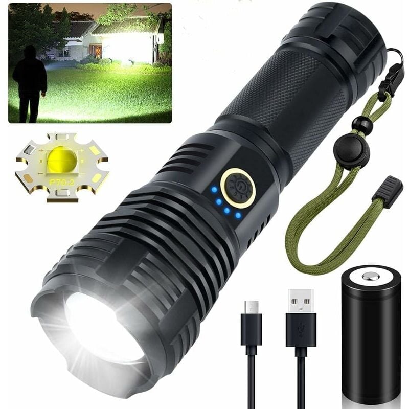 Lampe Tactique U.S. Army COB 4000 Lumens – Aluminium, 3 Modes, Avec Piles (Neuve)