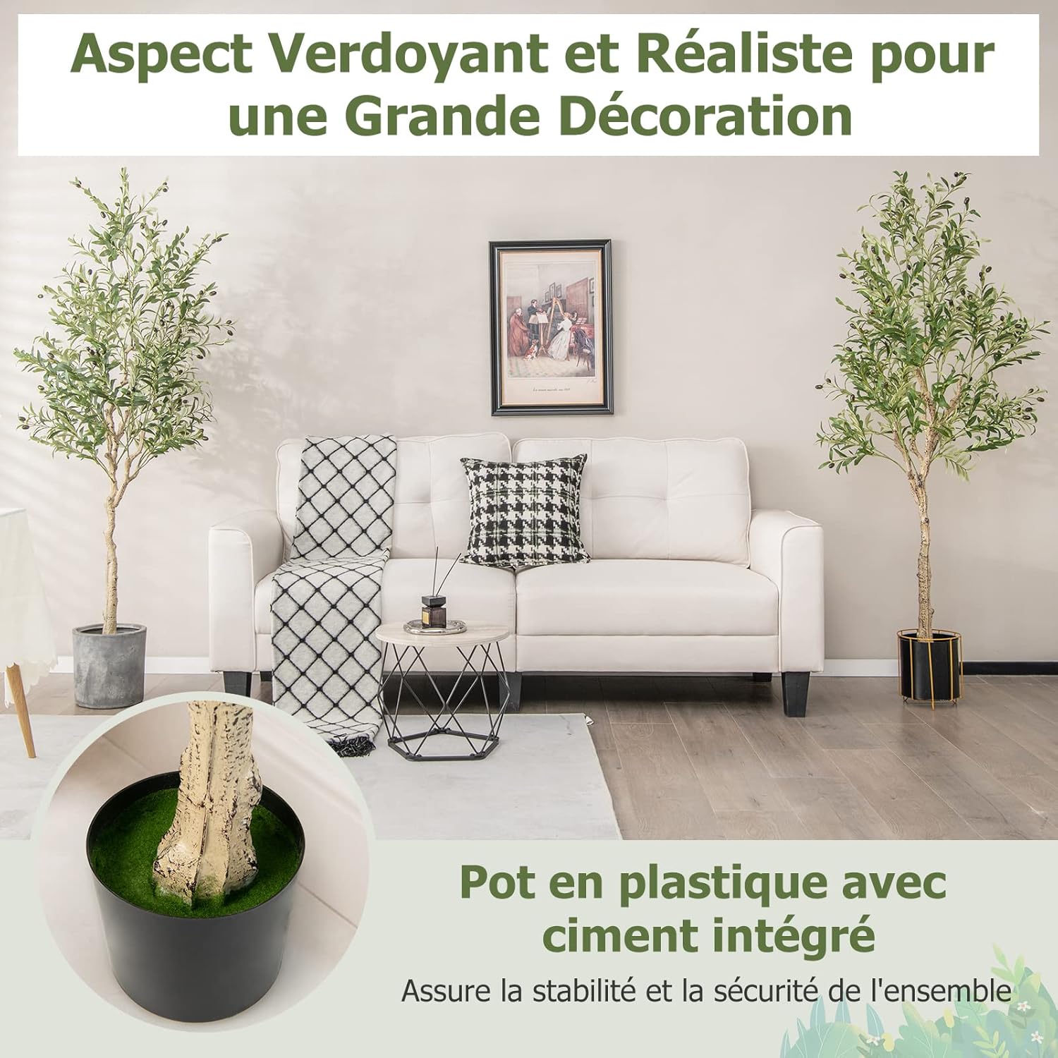 Lot de 1 Plante Artificielle en Pot Hauteur 185CM, Olivier Artificiel 1296 Feuilles en Soie 72 Fruits avec Base de Ciment Décoration - 6