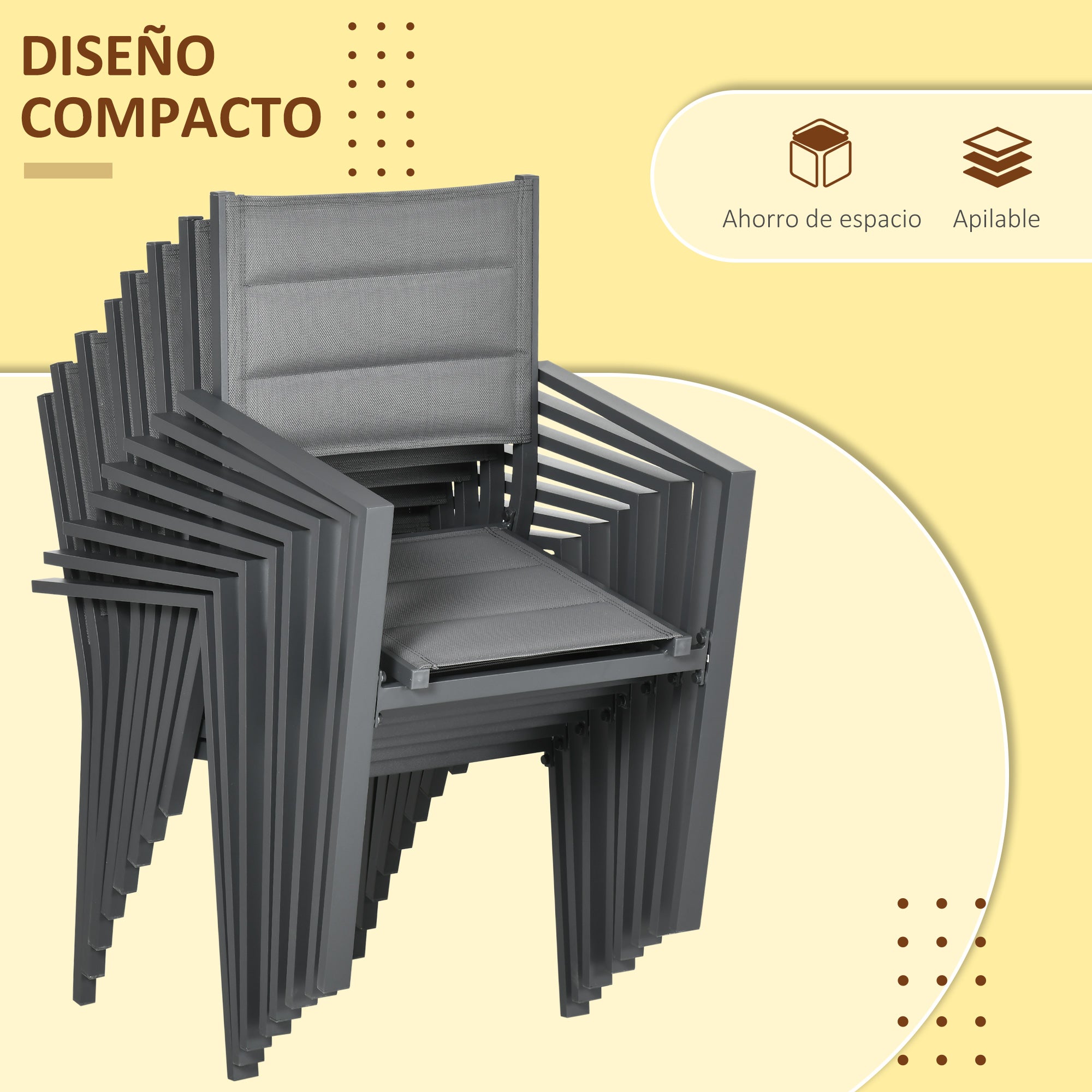 Conjunto de Refeição Outsunny Cinza Escuro/Cinza de carvão Textilene e Alumínio 135-270x89x74cm - 6
