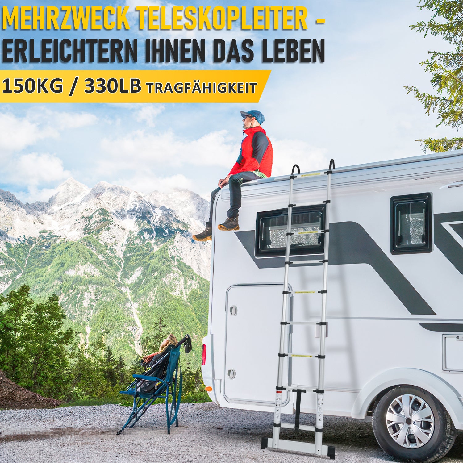 Scala telescopica Premium 2,6 m argentata con stabilizzatore e ganci Stabile - 5