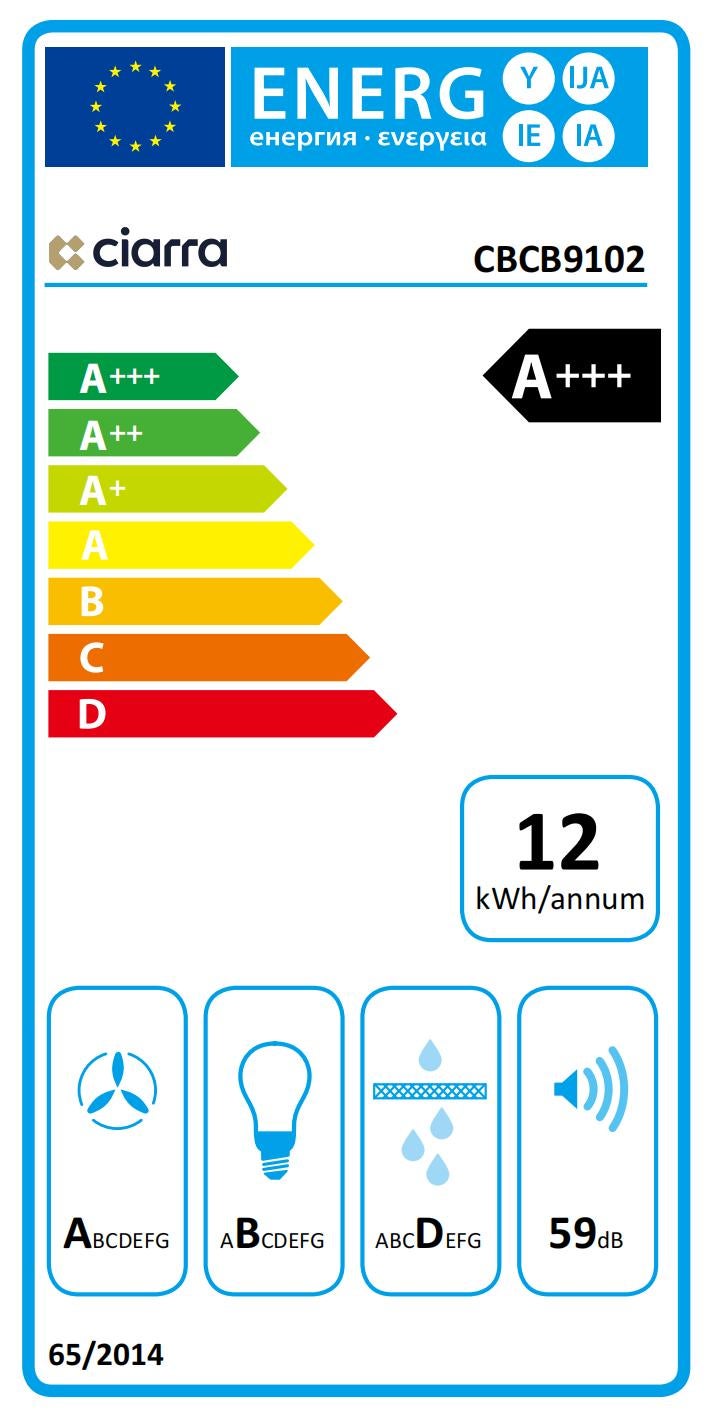 CIARRA Hotte Tactile 90cm 650 m3/h A+++ APP Contrôle Touche Tactile 4 Vitesses Booster LED Dimmable Noir CD9102B - 10