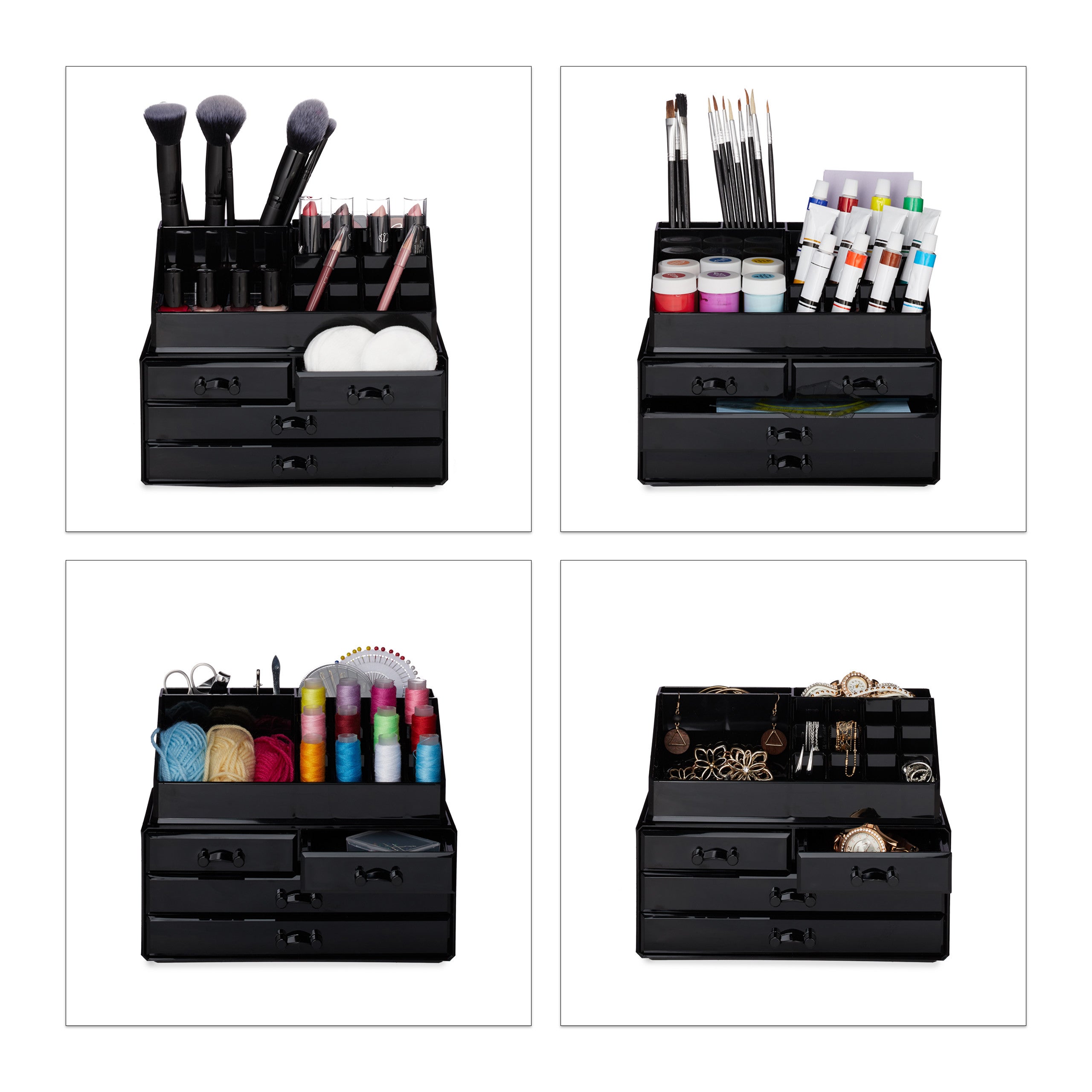 2x Organizer Make-up, Contenitore con Porta-Rossetti e 4 Cassetti, Acrilico, Bianco - 3
