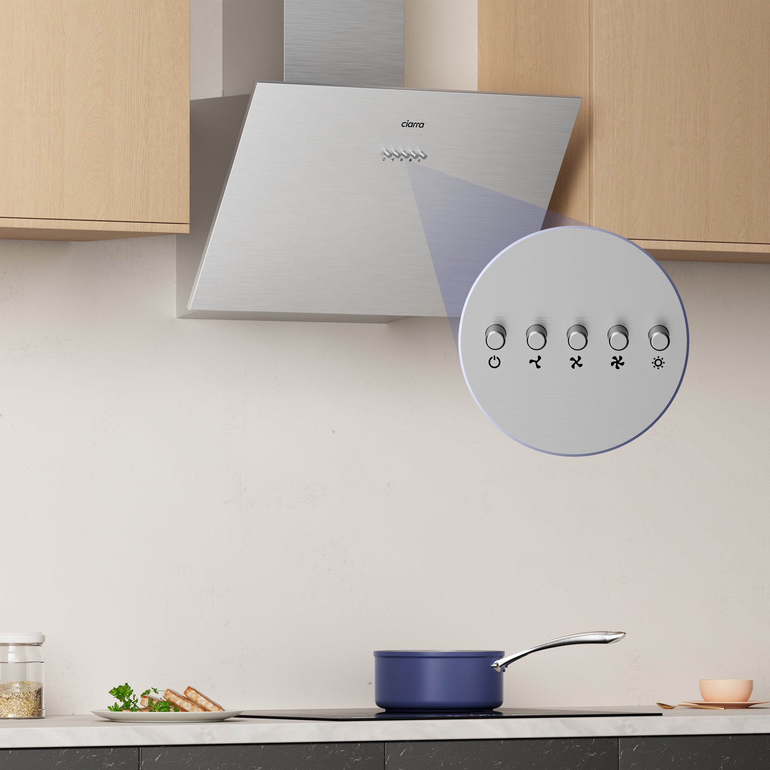 CIARRA Hotte Inclinée 60cm 650m3/h Classe A+++ 3 Vitesses Evacuation ou Recyclage Acier CD6762AS - 2