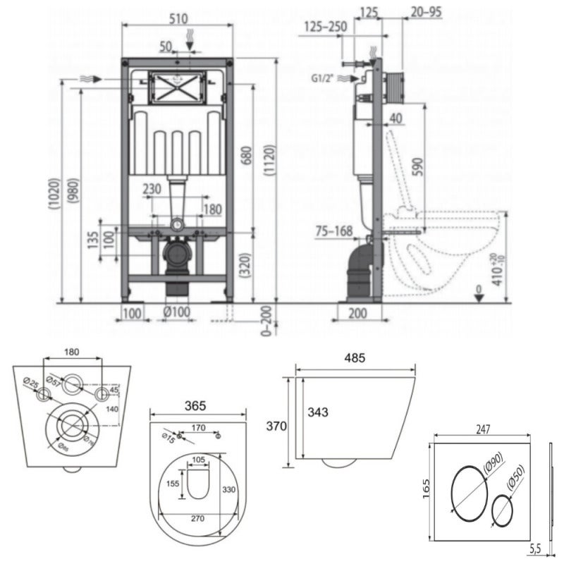 Pack WC bâti-autoportant + WC sans bride SAT Infinitio + Abattant SoftClose + Plaque noir mat (SMART-BlackInfinitio-M678) - 5