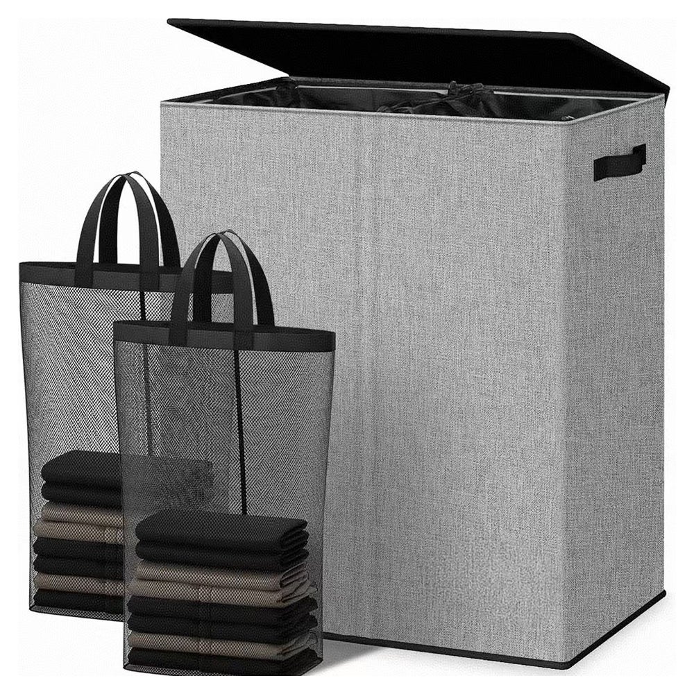 Lifewit Panier a linge avec 2 compartiment, Cadre en métal, Grand Bac a
