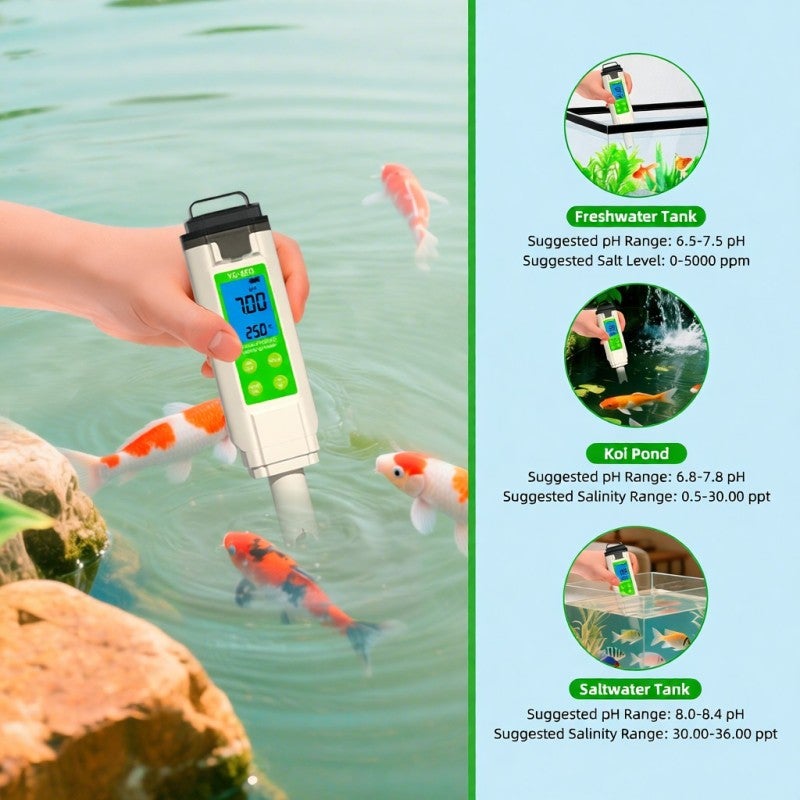 Testeur de sel 7 en 1 pour piscines, mesureur numérique salinité pH ORP, qualité de l'eau (chlorure de sodium) - 9