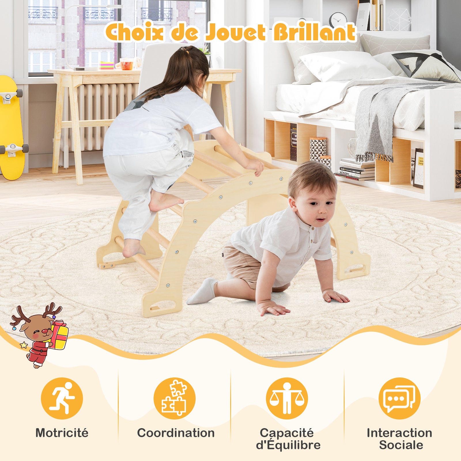 8 en 1 Arche d'escalade Montessori en Bois avec Bac Pliable, Chaise à Bascule Enfant avec Dispositif Anti-basculement,Charge 50kg pour 3 Ans+ - 9