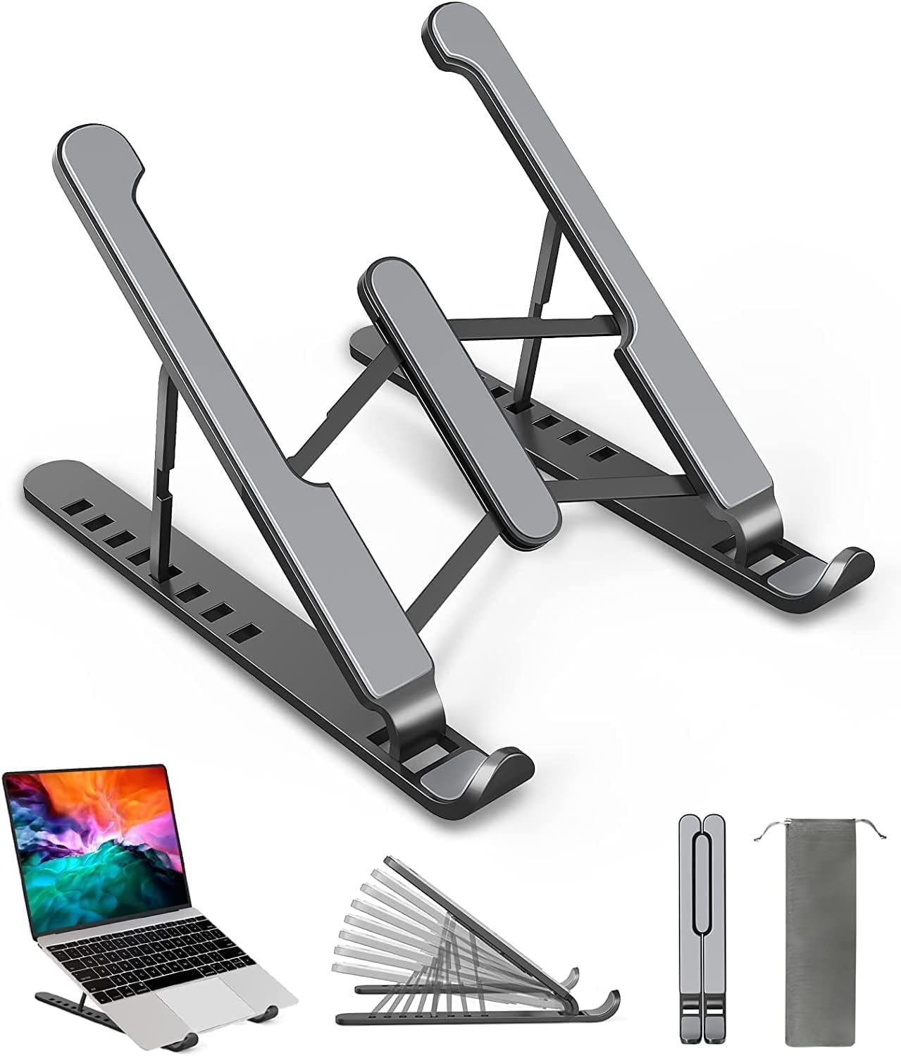 Supporto Portatile In Alluminio Ergonomico Regolabile Per Notebook E PC Fino A 17 Pollici - Antiscivolo E Smontabile