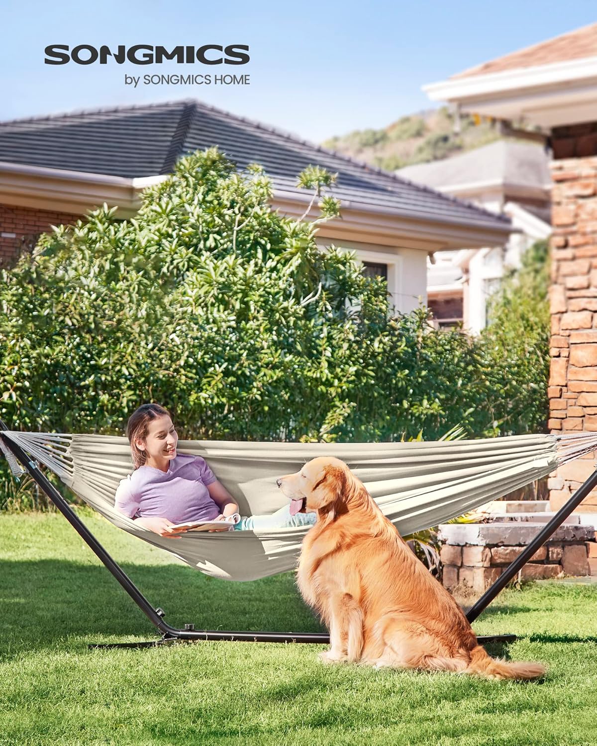 Rede de casal (260 x 150 cm, cordas incluídas), carga máxima de 300 kg, ideal para jardim, pátio, varanda, camping e atividades ao ar livre. - 2