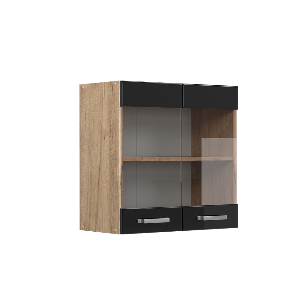 Vicco Szklana szafka kuchenna R-Line, Czarny wysoki połysk, 60 cm