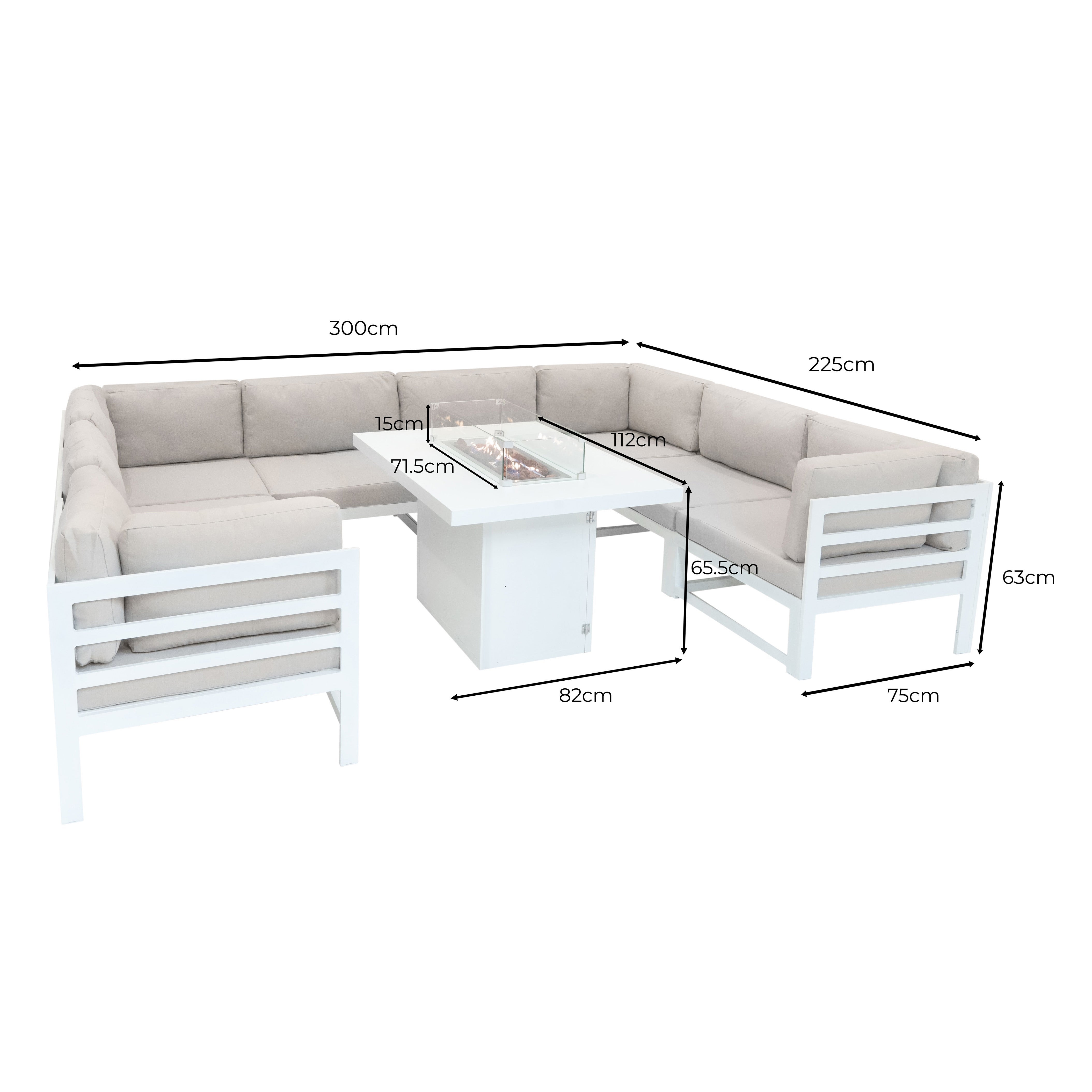 Conjunto de Móveis de Jardim Branco com Lareira | Sofá de 8 Lugares em Alumínio com Almofadas + Mesa com Lareira a Gás - 5