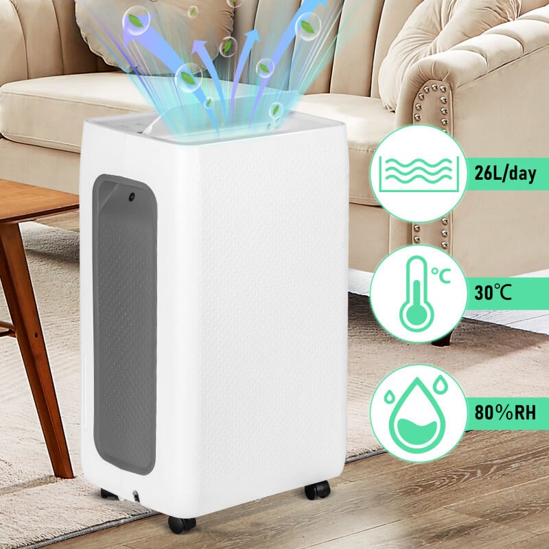 Osuszacz powietrza 26 l/dzień, 20 m²-25 m², 24-godzinny timer do łazienki, zbiornik 4,3 l