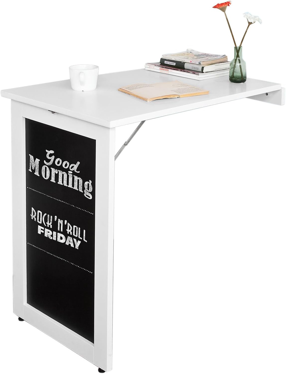SoBuy Table Pliable Murale FWT20-W | Bureau Cuisine Avec Tableau Mémo, MDF Blanc, 50x75cm