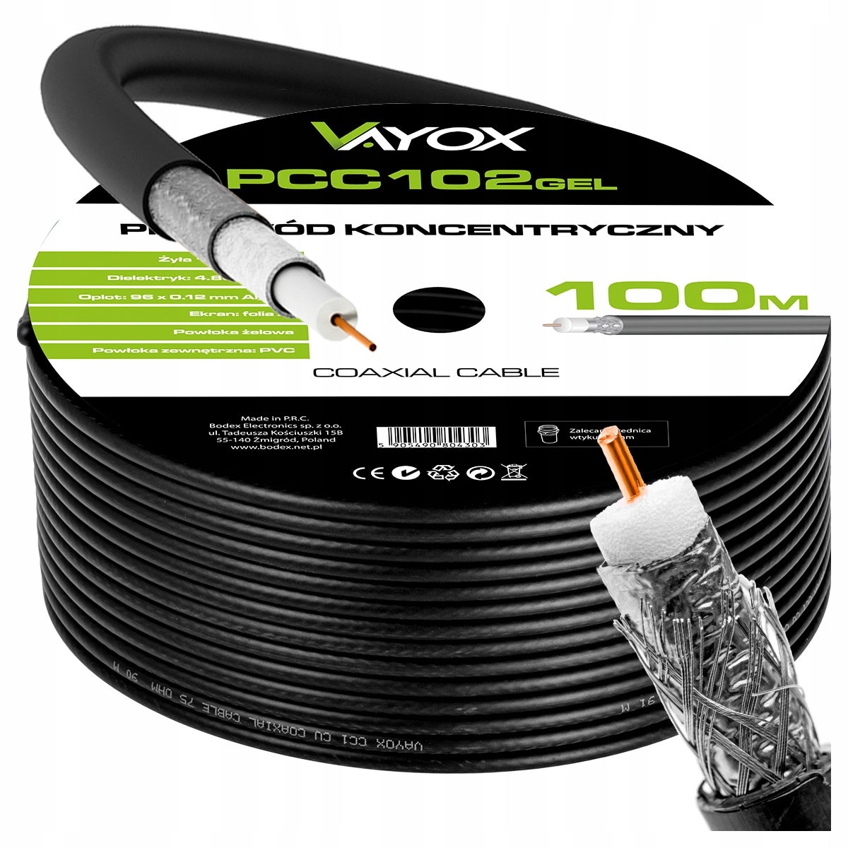 Kabel koncentryczny żelowany PCC102GEL rolka 100m Vayox