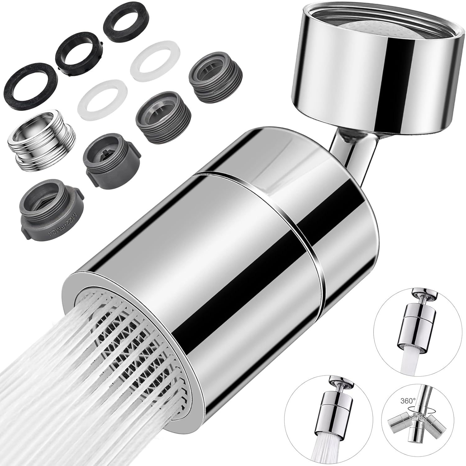 Robinet de bucătărie rotativ cu aerator, economisire apă, mod pulverizare, cu adaptoare mascul/femelă de 1/4