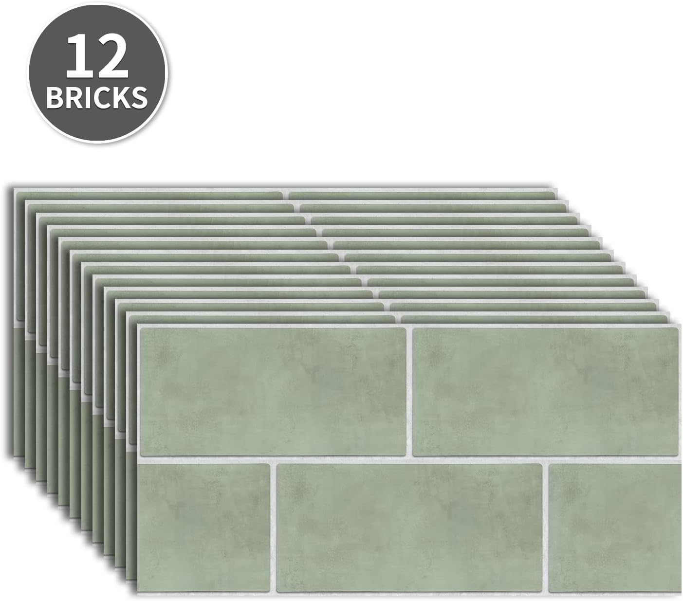 12 autocollants pour carrelage mural et sol en PVC, autocollants pour carrelage de cuisine et de salle de bain, décoller et coller, vert, 30 x 15 cm - 6