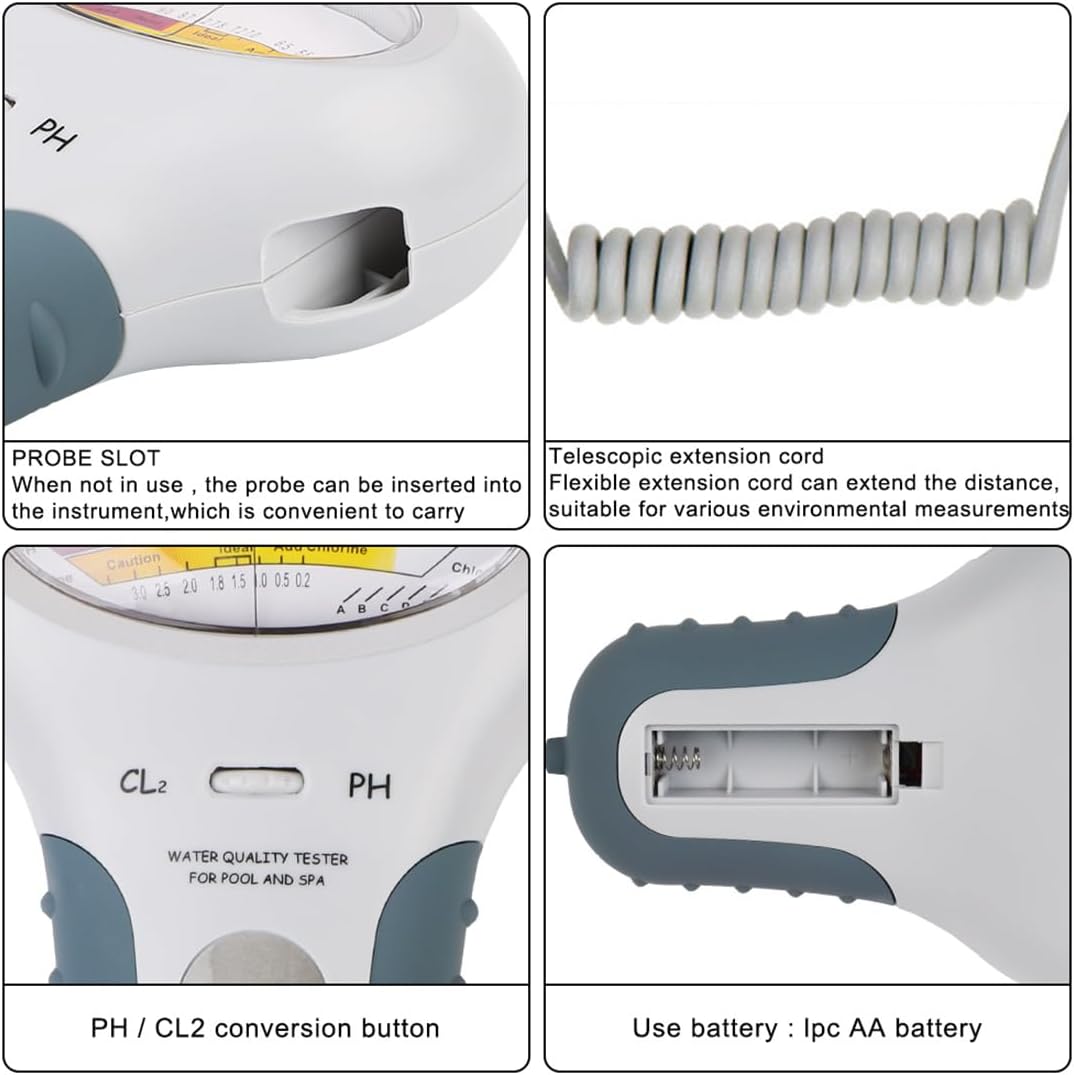 Testeur d'eau avec sonde - Testeurs de pH numériques pour l'eau - Test de piscine - Pour eau potable, bassin à poissons, piscine et aquarium - 7