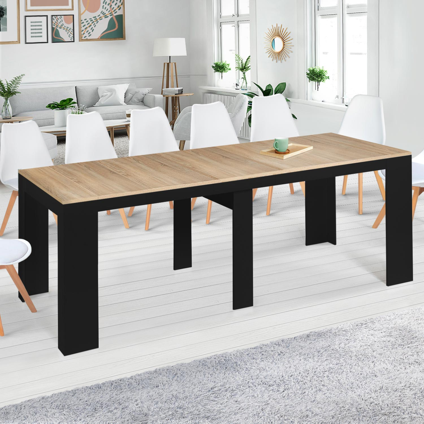 Table console extensible ORLANDO 14 personnes 300 cm bois noir et façon ...