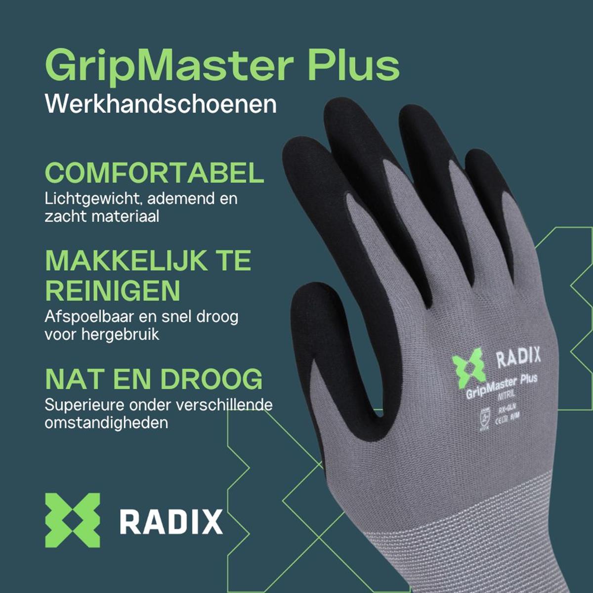 Gants de travail - Radix - GripMaster Plus - Nitrile micro-mousse noir/gris - Taille M8 / S - 4