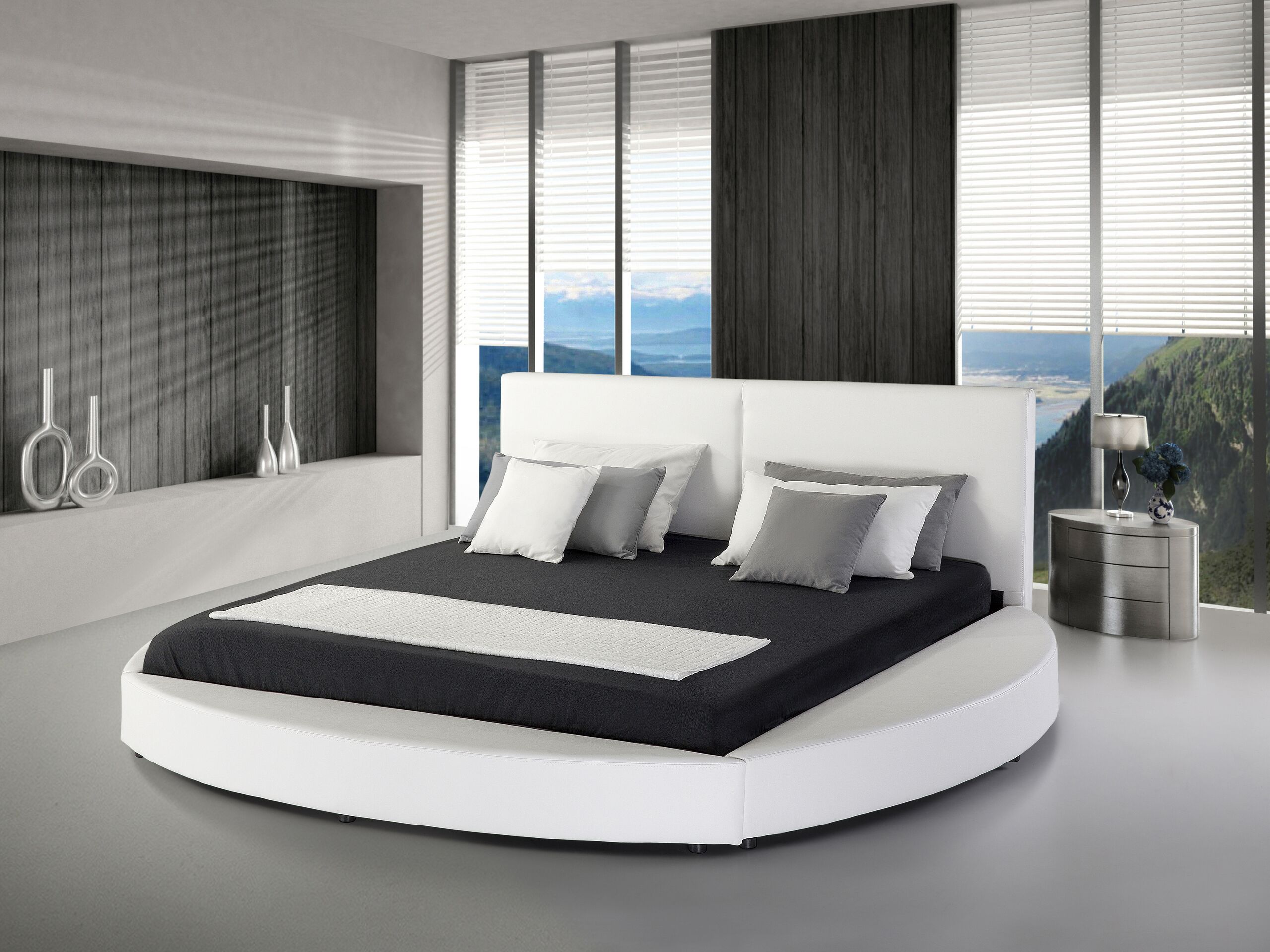 Letto Matrimoniale Rotondo Con Contenitore - Cristal Nero In Ecopelle Made In Italy - Foto 5