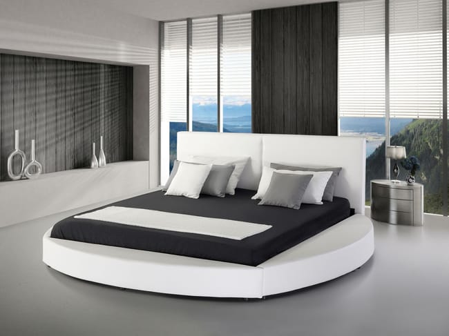 Letto Matrimoniale Rotondo Con Contenitore - Cristal Nero In Ecopelle Made In Italy - Foto 5