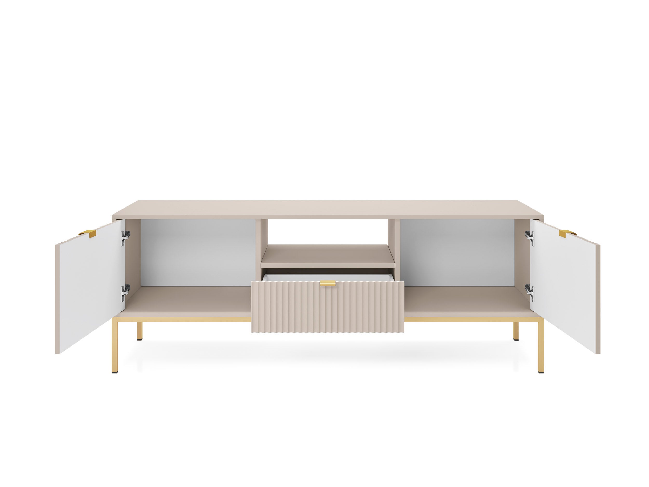 Szafka TV: 1 szuflada, kaszmir, stelaż złoty, 154 x 56 x 39 cm, złote uchwyty - 3