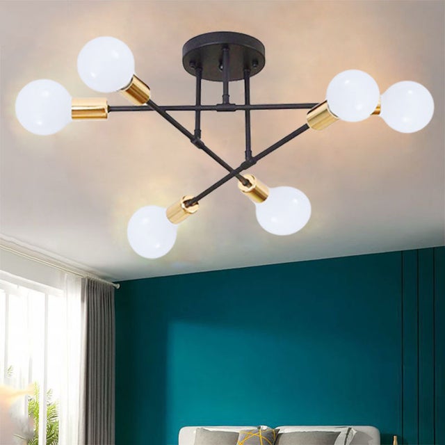Minimalistyczna lampa sufitowa w kolorze czarnym i złotym, wykonana z kutego żelaza, do sypialni, 70 cm, E27 – nowoczesna oprawa oświetleniowa