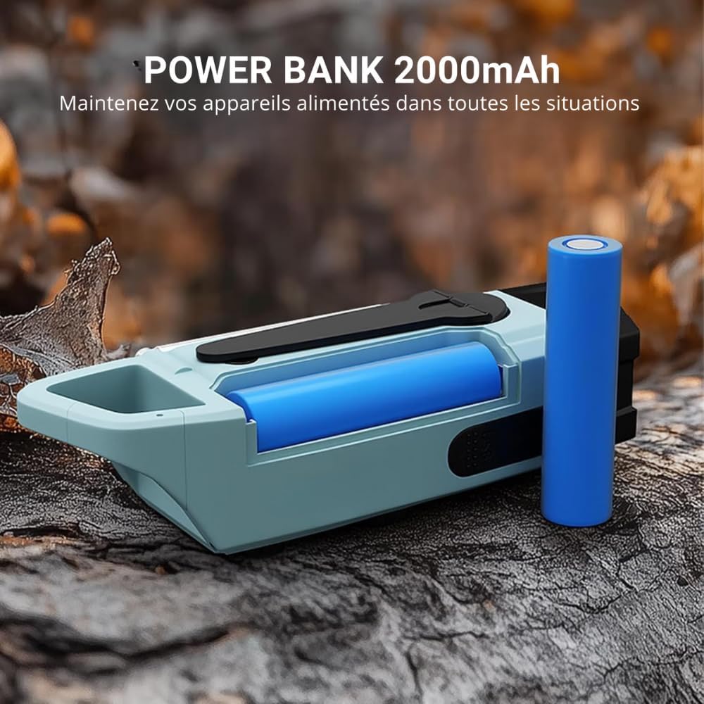 Radio Dynamo De Survie Avec Power Bank 2000mAh - Lampe LED 180°, FM/AM/SW, Magnétique - Pour Randonnée, Camping - 2