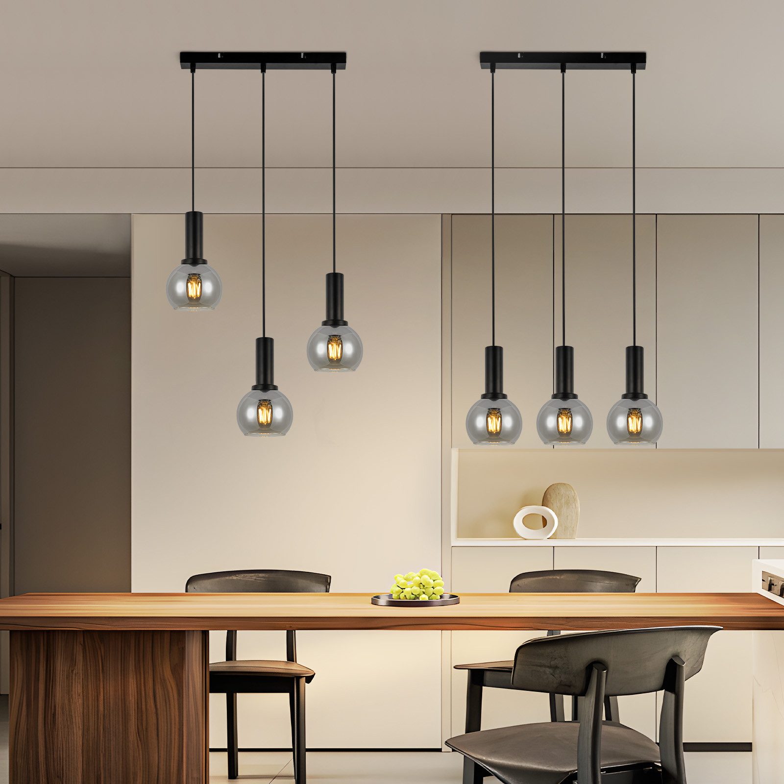 NETTLIFE Vintage 3-płomienna lampa wisząca szkło E27 lampa do jadalni regulowana wysokość industrialna - 8