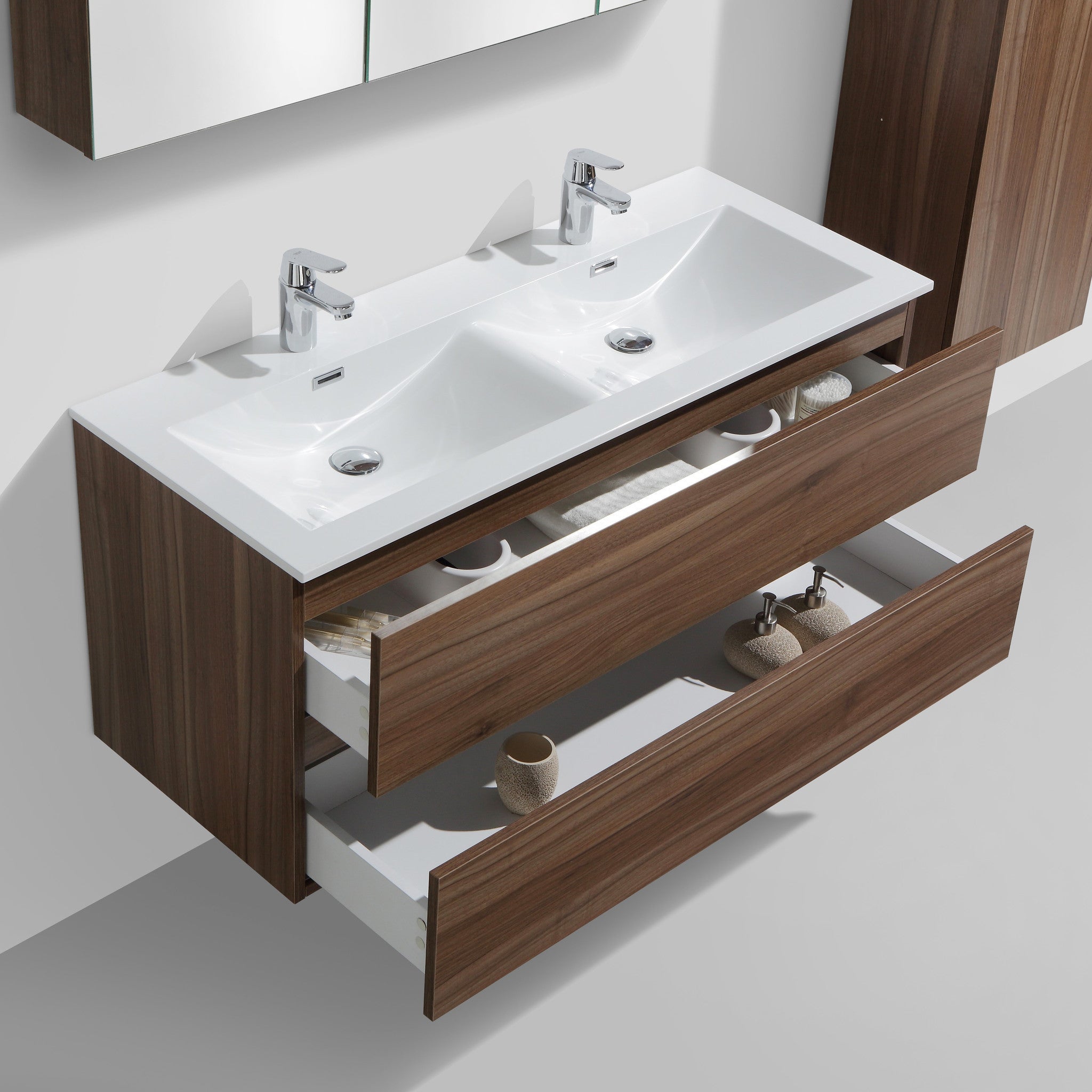 Meuble salle de bain design double vasque SIENA largeur 120 cm noyer - 3
