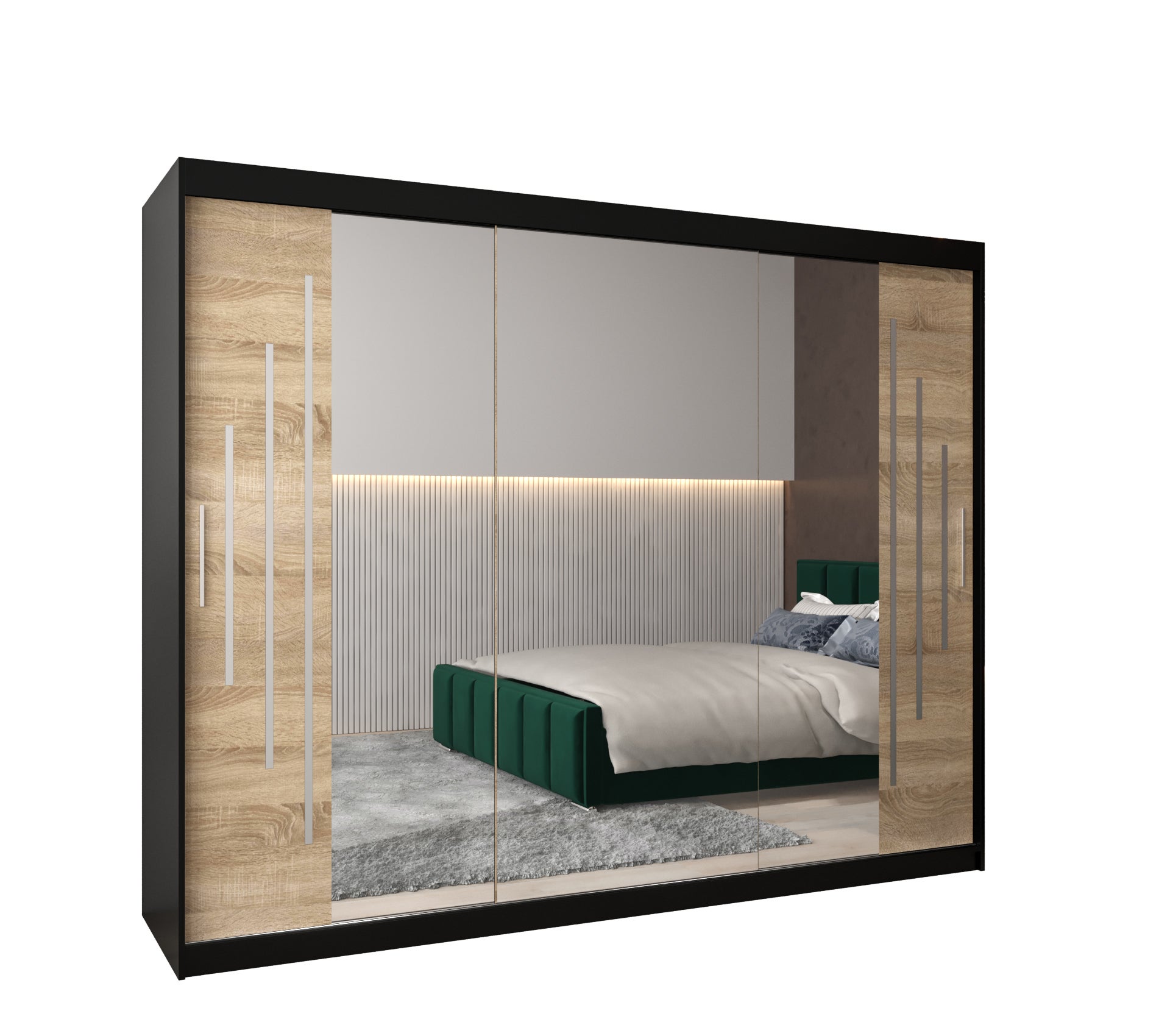 Szafa przesuwna garderoba York 2 250 x 62 x 200 cm Czarny + Sonoma - Abiks Meble