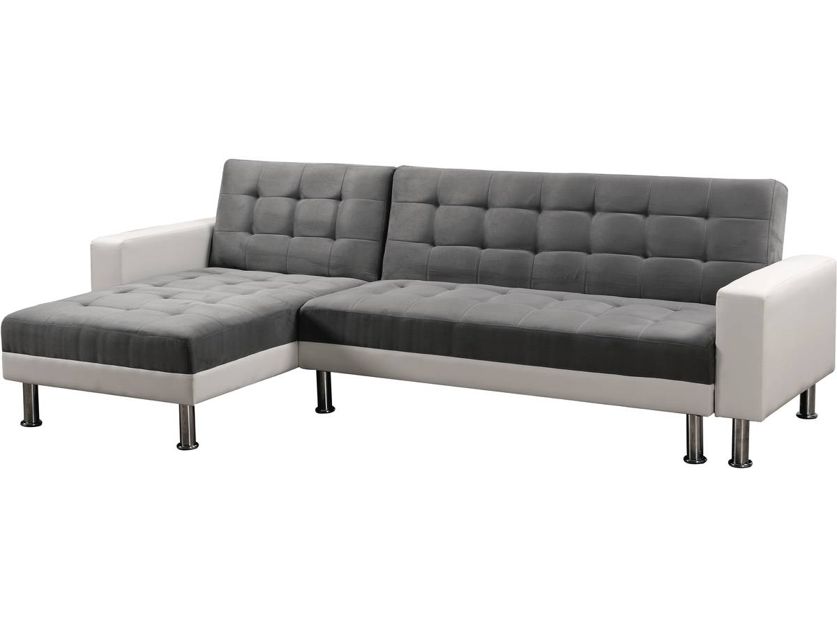 Sofá esquinero convertible y reversible theo - 4 plazas - blanco y gris