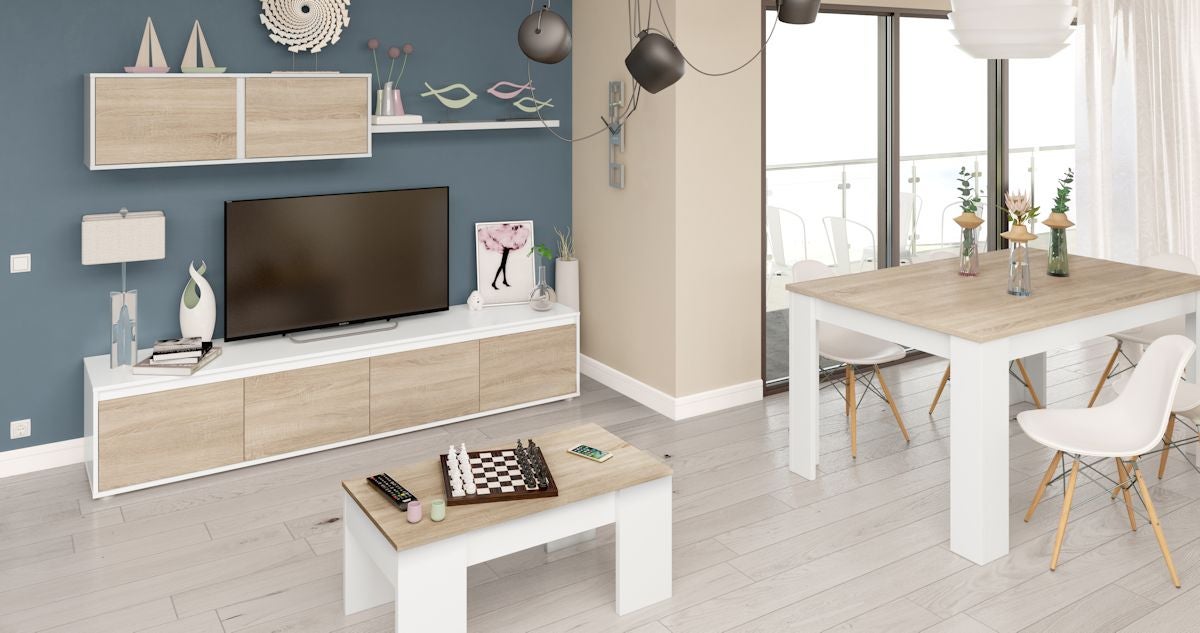 Table basse GOTHAM avec plateau relevable et rangement - Blanc / Bois - 3