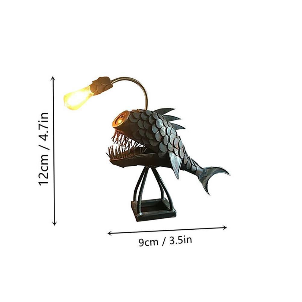 Kreatywna lampa rybaka, lampa artystyczna w kształcie ryby rybaka, lampa retro z żelaza w kształcie rekina, kreatywne nocne światło LED - 3