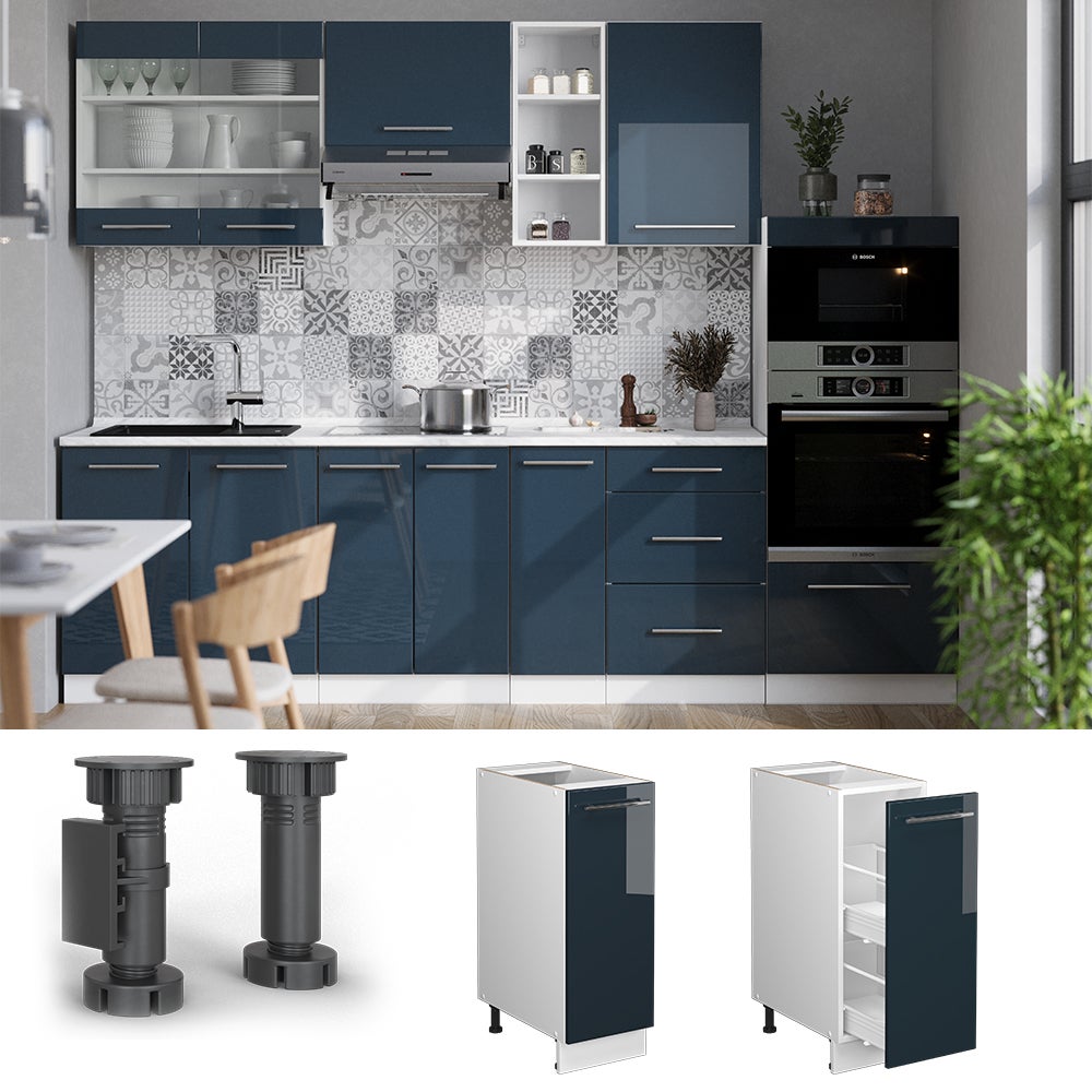Cuisine Fame-Line, 200 cm sans plan de travail, Blanc campagne/blanc