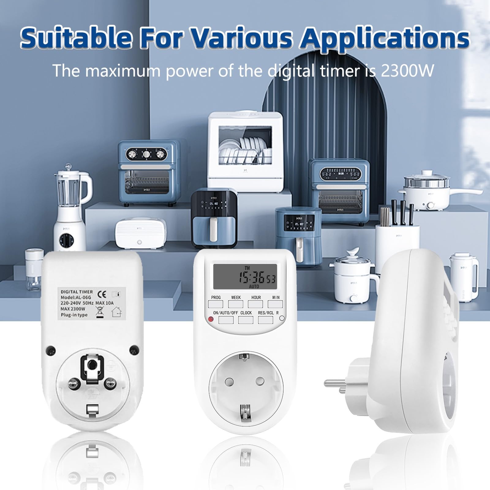 Prise Programmable Digitale, Prise Minuteur Minuterie Numérique Programmable 24 Heures/Semaine avec 16 Programmes de Groupe, AC 230V 10A 2300W - 5