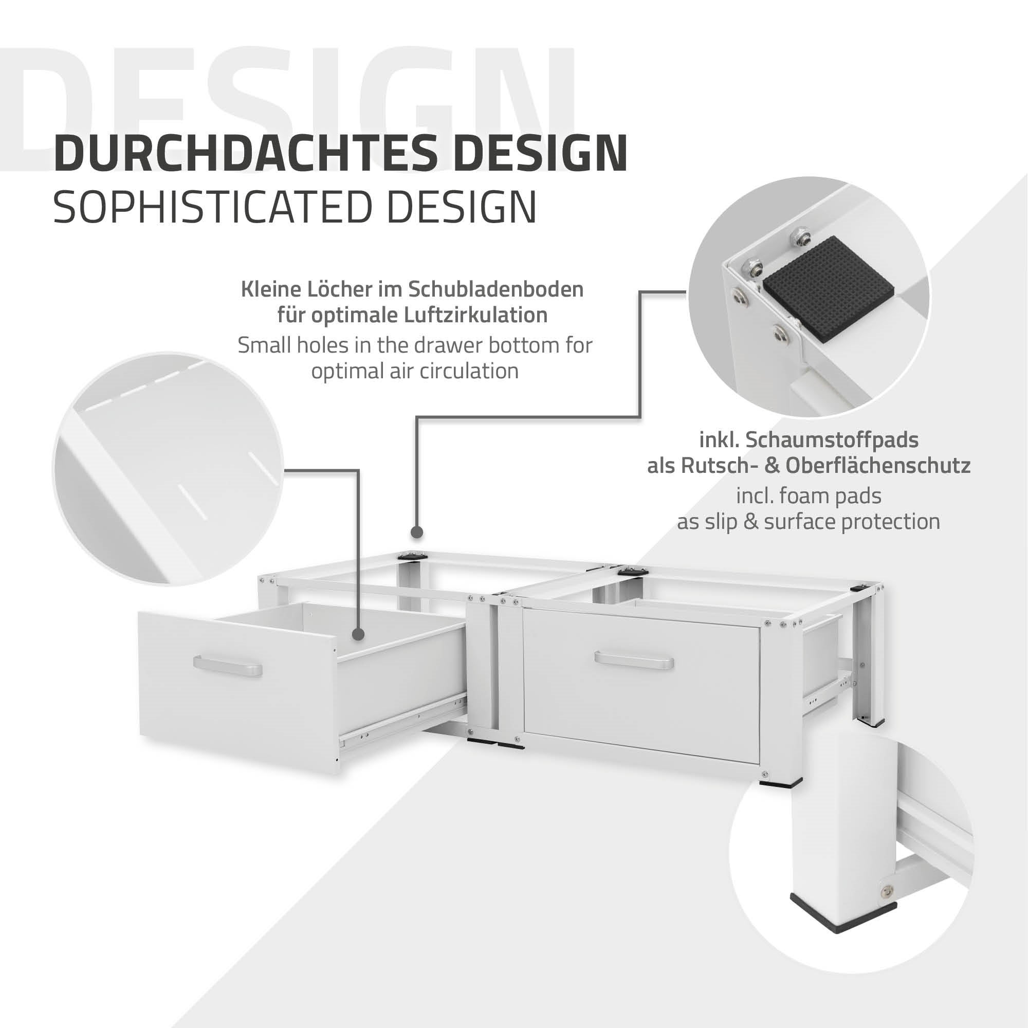 Socle machine à laver double avec tiroirs base sèche-linge blanc 150 kg/support - 4