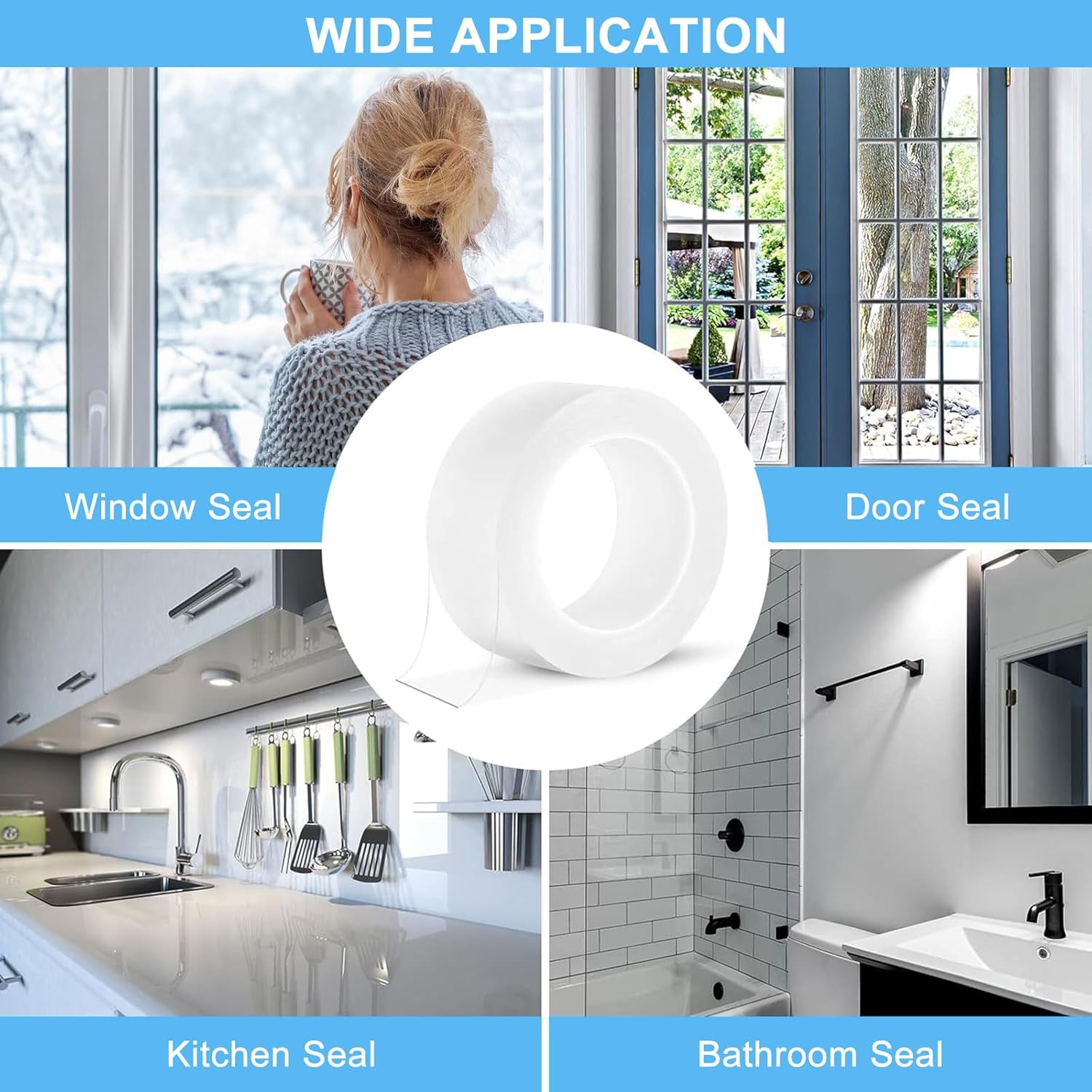 Cinta De Sellado Para Ventanas Autoadhesiva - 5 Cm X 10 M, Transparente, Impermeable, Bloquea Aire Y Polvo