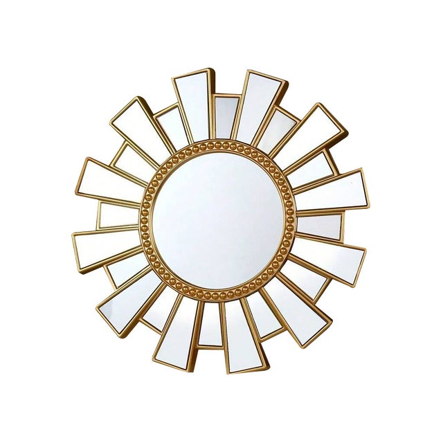 Espejo colgante redondo dorado – Espejo tallado de estilo europeo – Decoración de estilo bohemio para salas de estar y oficinas – 25 cm