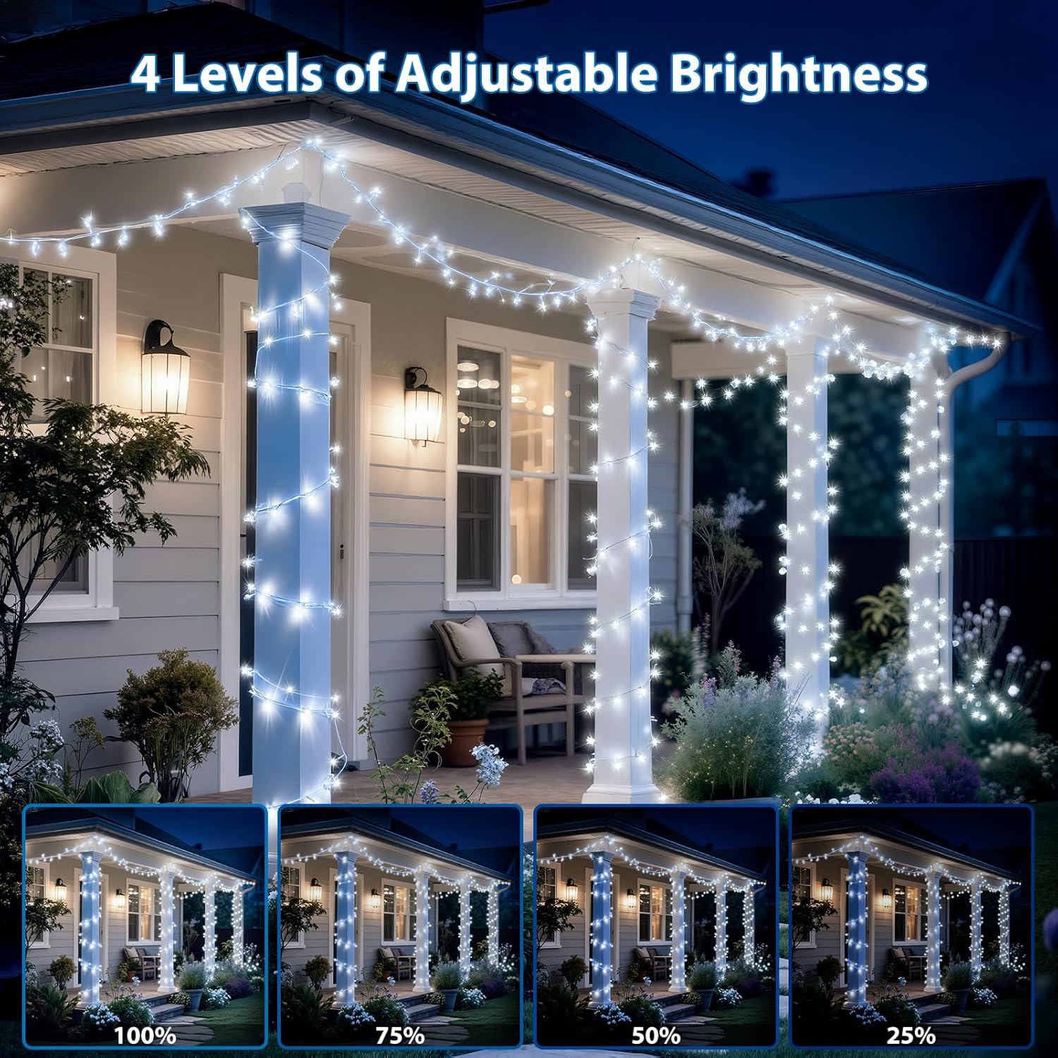 Catena luminosa a LED da 10 m con 100 LED, luci natalizie impermeabili IP44 con telecomando e timer, 8 modalità, bianco freddo - 3