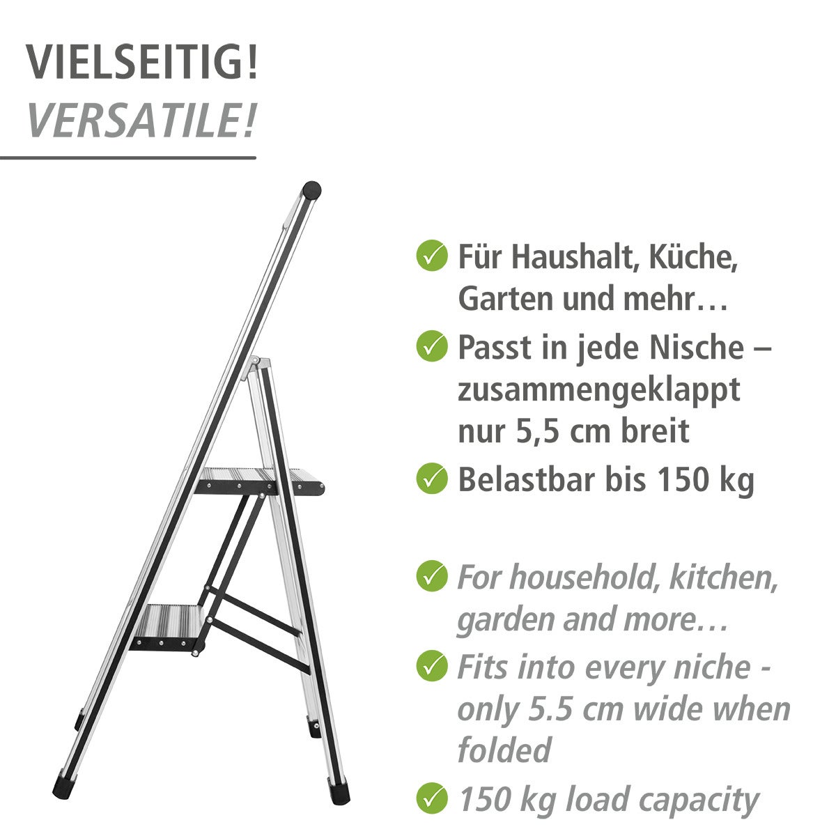 WENKO Aluminiowa Składana Drabina, 2-stopniowa Drabina Domowa - 601011100 2-Step - 4
