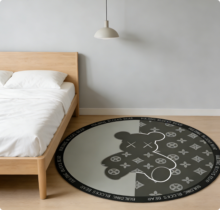 Tapis rond pour chaise de bureau de chambre,coussin pour chaise de gaming pivotante,motif ours rayé unique,100 cm - 6