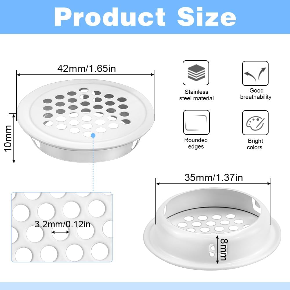 Lot De 20 Grilles D'aération Circulaires Blanches En Acier Inoxydable