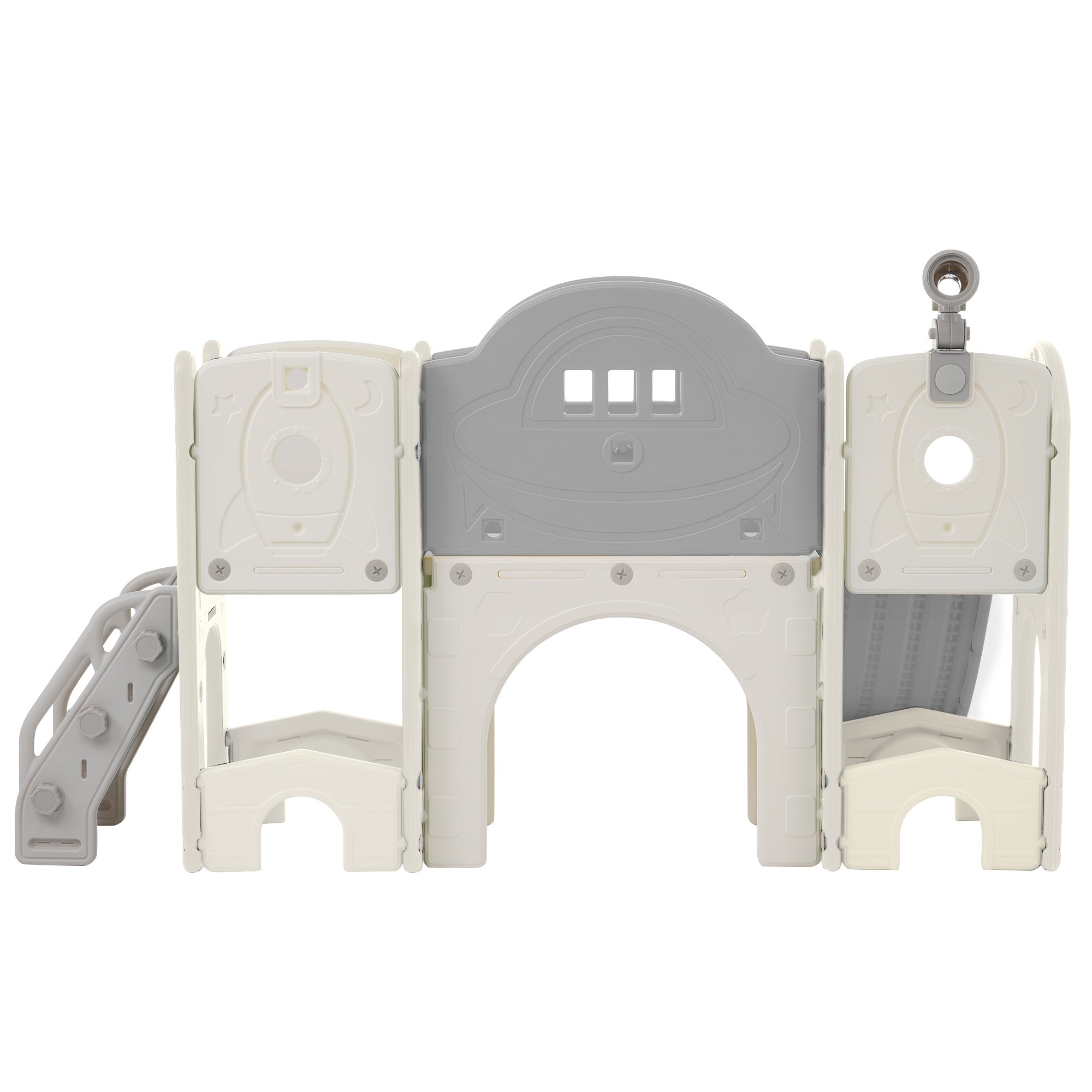 Jouet extérieur 10 en 1 - Multifonction avec toboggan, escalade, jeux et rangements - Couleur: Gris Antique Blanc - 8