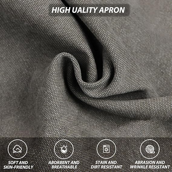 Tablier de Cuisine Tablier Barbecue Homme Tablier de Travail Femme avec Sangle Réglable et 3 Poches Tabliers Toile pour Serveurs Cuisson，marron - 4