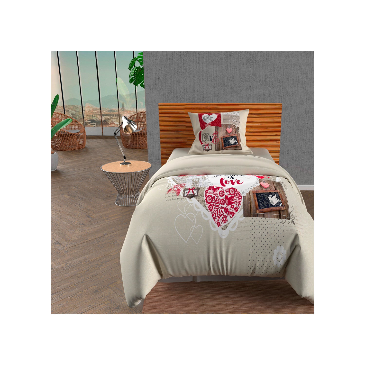 Parure De Lit 140x200cm TOGO Moutarde - Housse De Couette + Taie 63x63cm, Coton 57 Fils