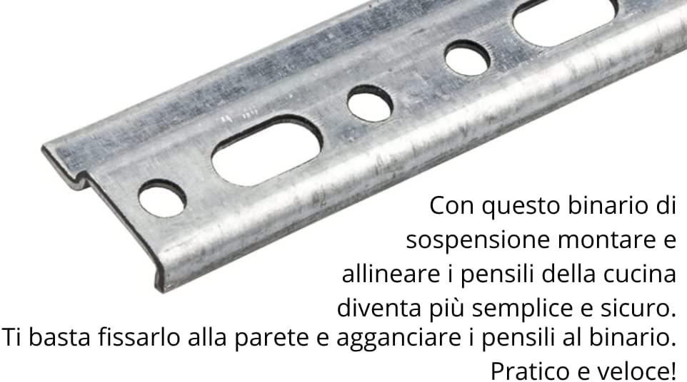 2 Metros - Barra de guia de carris L. 2029MM + 4x Cabide ajustável para pendurar móveis pendurados - 6