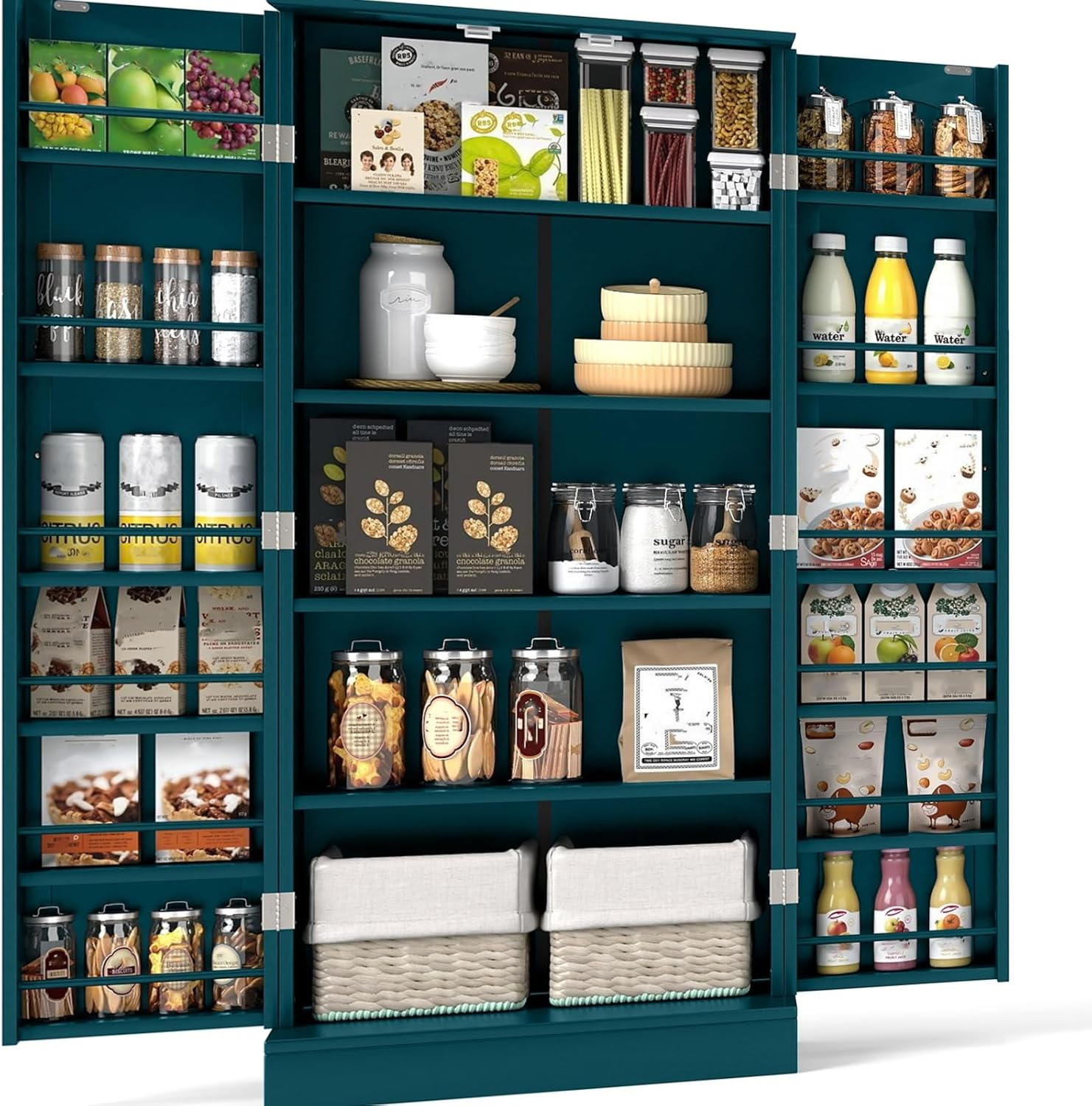 BELLEZE Set Di 2 Credenze Harper - Buffet Con Ante E Ripiani Regolabili, Armadio Moderno Per Cucina, Soggiorno, Ingresso - Rovere Rustico E Bianco