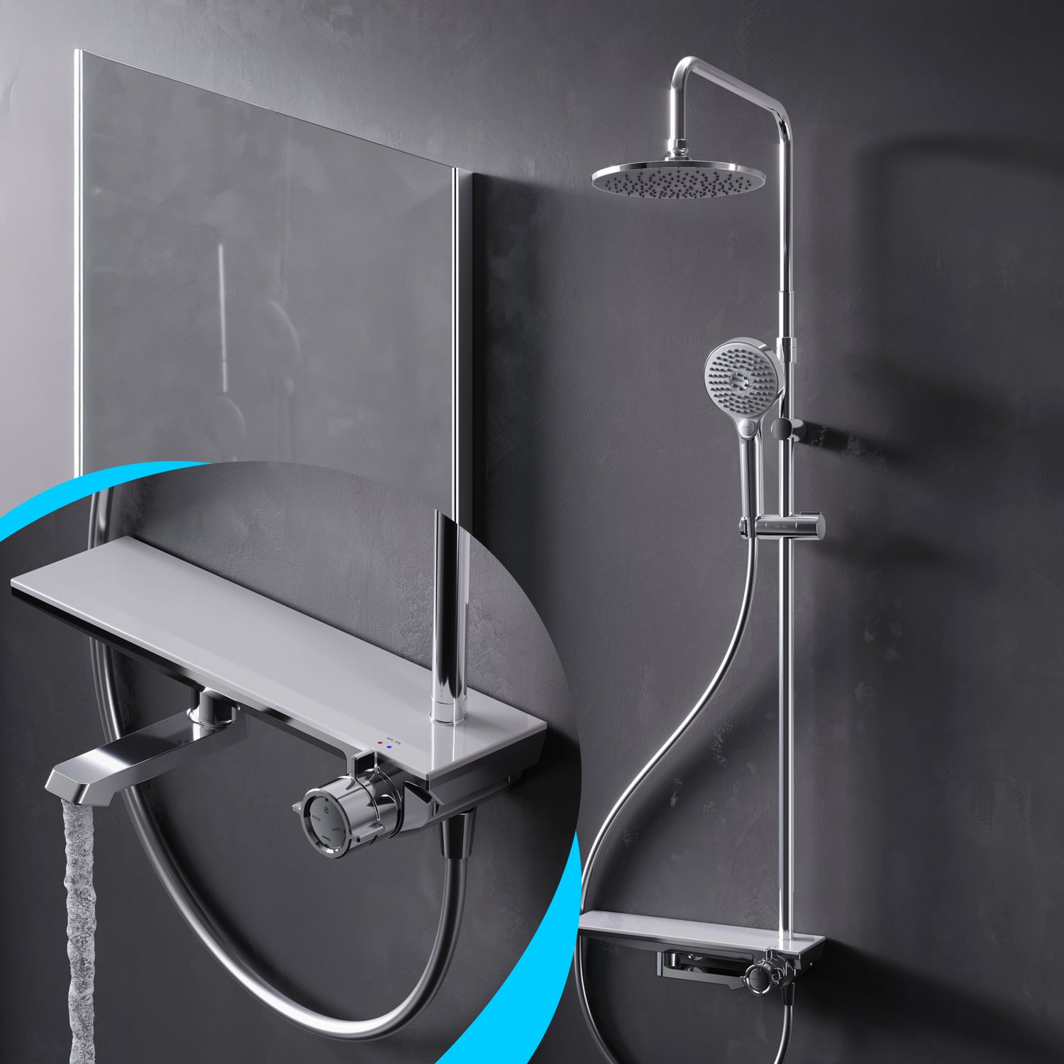 Termostatyczna kolumna prysznicowa System prysznicowy z baterią termostatyczną Chrom, F079H700 Flash AM.PM