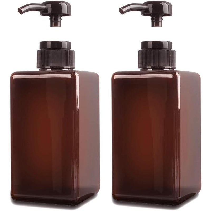 Dozownik mydła 450 ml, zestaw 2 pustych plastikowych bute z pompką do kuchni i łazienki – brązowy